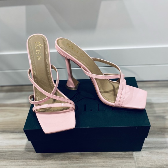 Oh Polly “Cross my path” strappy mule heels - Light pink - Picture 2 of 9